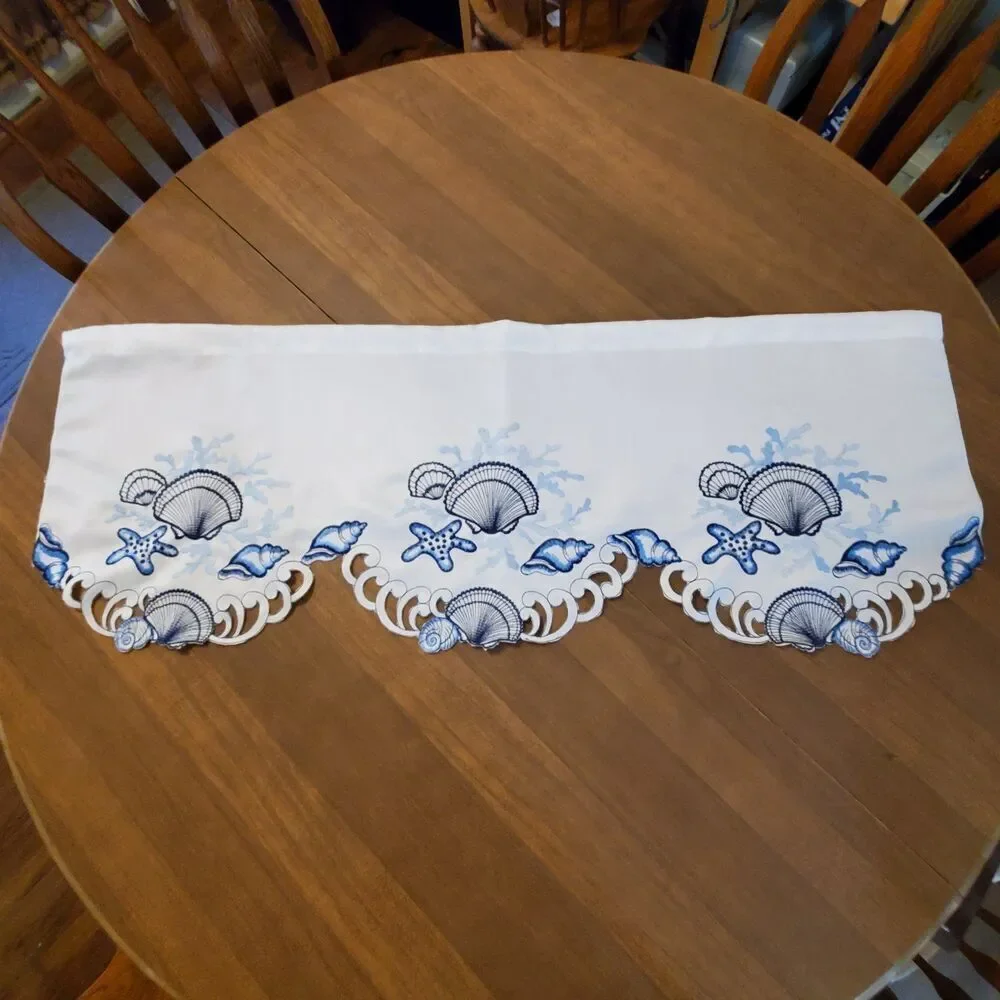 Collections ETC Window Valances Coastal Seashell Applique Embroidered Cut-Work